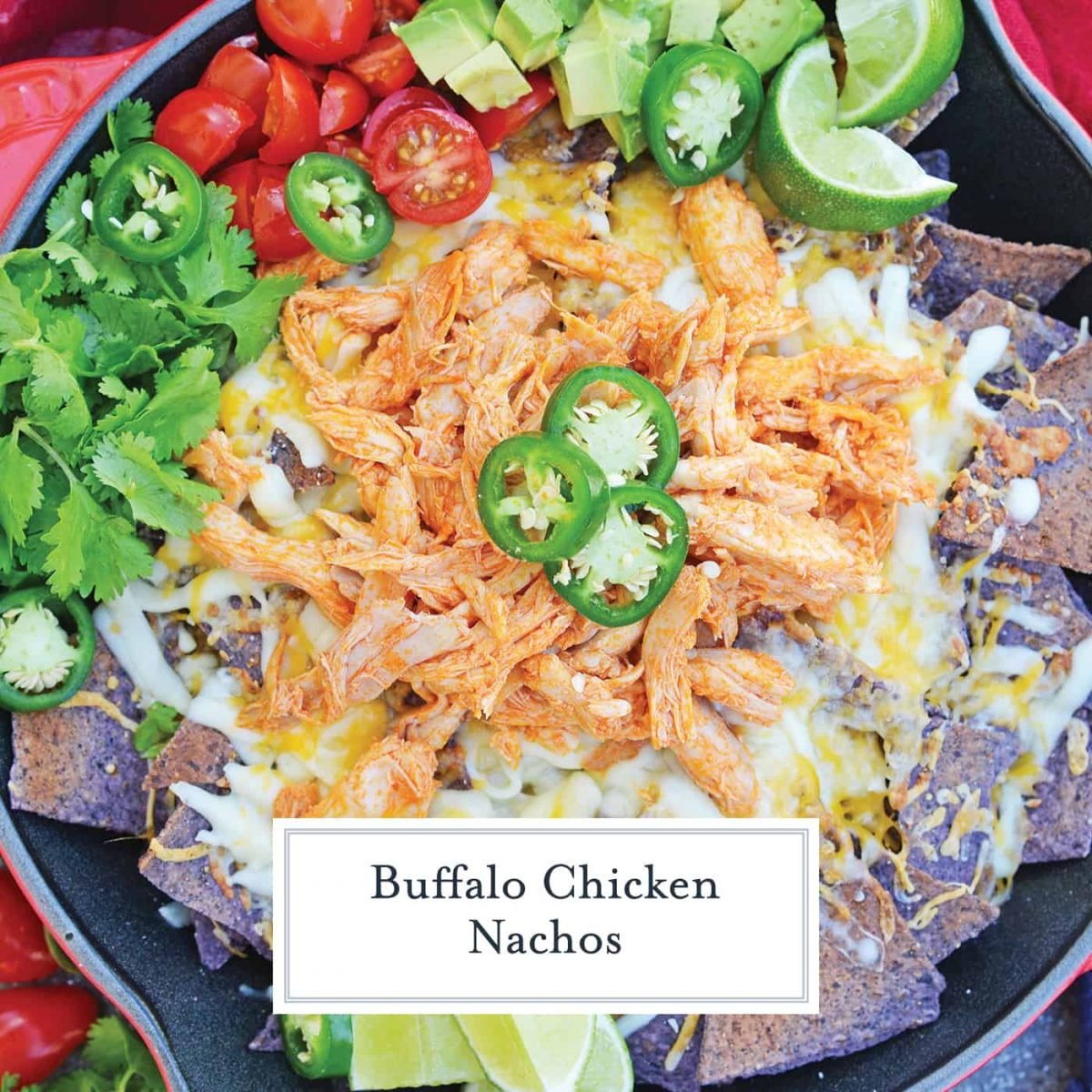 Buffalo Chicken Nachos is an easy nachos recipe that is perfect for a quick Tex Mex meal or game day appetizer. Ready in minutes with few ingredients! #buffalochickennachos #buffalochicken #nachosrecipe www.savoryexperiments.com