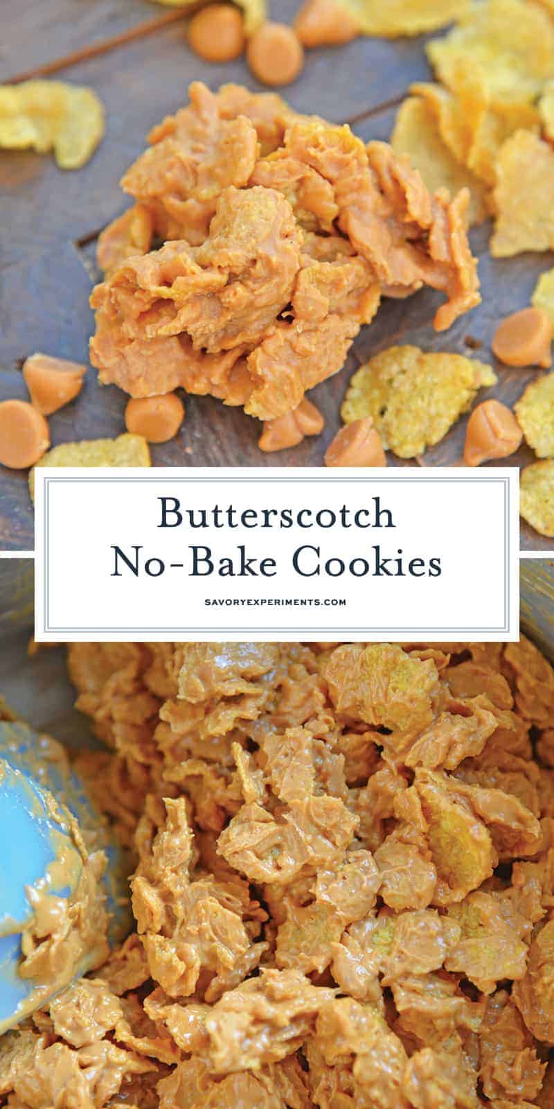 Butterscotch No-Bake Cookies are a simple 3 ingredient no bake cookie recipe. A quick and easy butterscotch cookie recipe everyone loves! #butterscotchcookies #nobakecookies www.savoryexperiments.com
