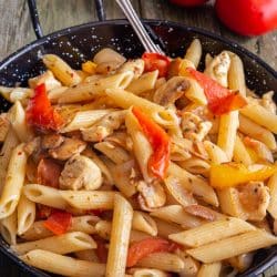chicken pasta in a skillet