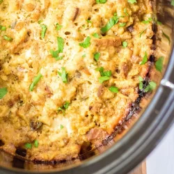 overhead shot of chicken stuffing casserole