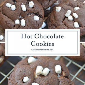 Hot Chocolate Cookies are must-make Christmas cookies! A favorite chocolate sugar cookie recipe with marshmallows, you'll never be able to eat just one! #hotchocolatecookies #chocolatesugarcookiesrecipe #christmascookies www.savoryexperiments.com