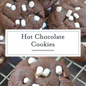 Hot Chocolate Cookies are must-make Christmas cookies! A favorite chocolate sugar cookie recipe with marshmallows, you'll never be able to eat just one! #hotchocolatecookies #chocolatesugarcookiesrecipe #christmascookies www.savoryexperiments.com