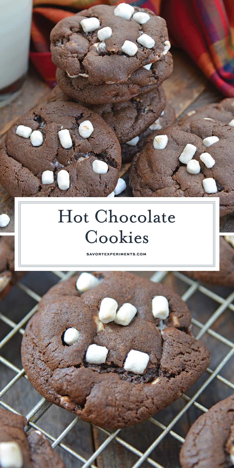 Hot Chocolate Cookies are must-make Christmas cookies! A favorite chocolate sugar cookie recipe with marshmallows, you'll never be able to eat just one! #hotchocolatecookies #chocolatesugarcookiesrecipe #christmascookies www.savoryexperiments.com