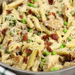 Turkey bacon alfredo in a pan - leftover turkey recipes