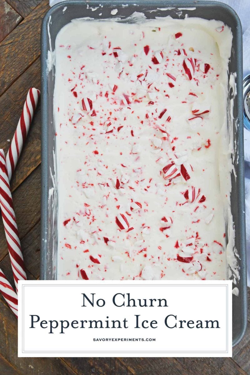 close up of no churn peppermint ice cream 