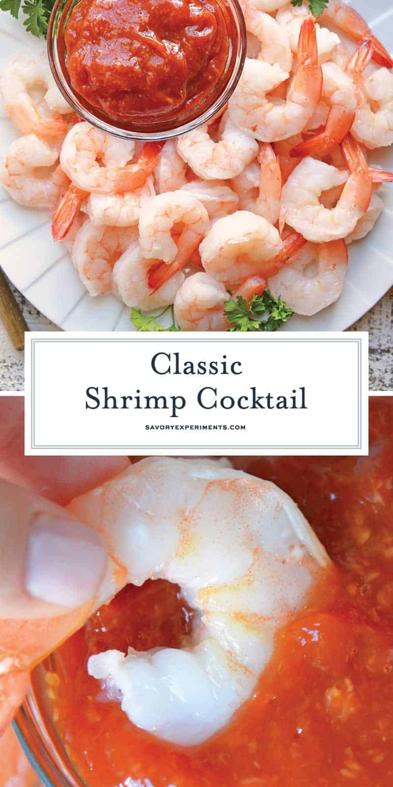 This Classic Shrimp Cocktail recipe goes back to the basics, with only 3 ingredients to the best shrimp cocktail. Perfect for holidays and dinner parties! #shrimpcocktailrecipe #bestshrimpcocktail www.savoryexperiments.com