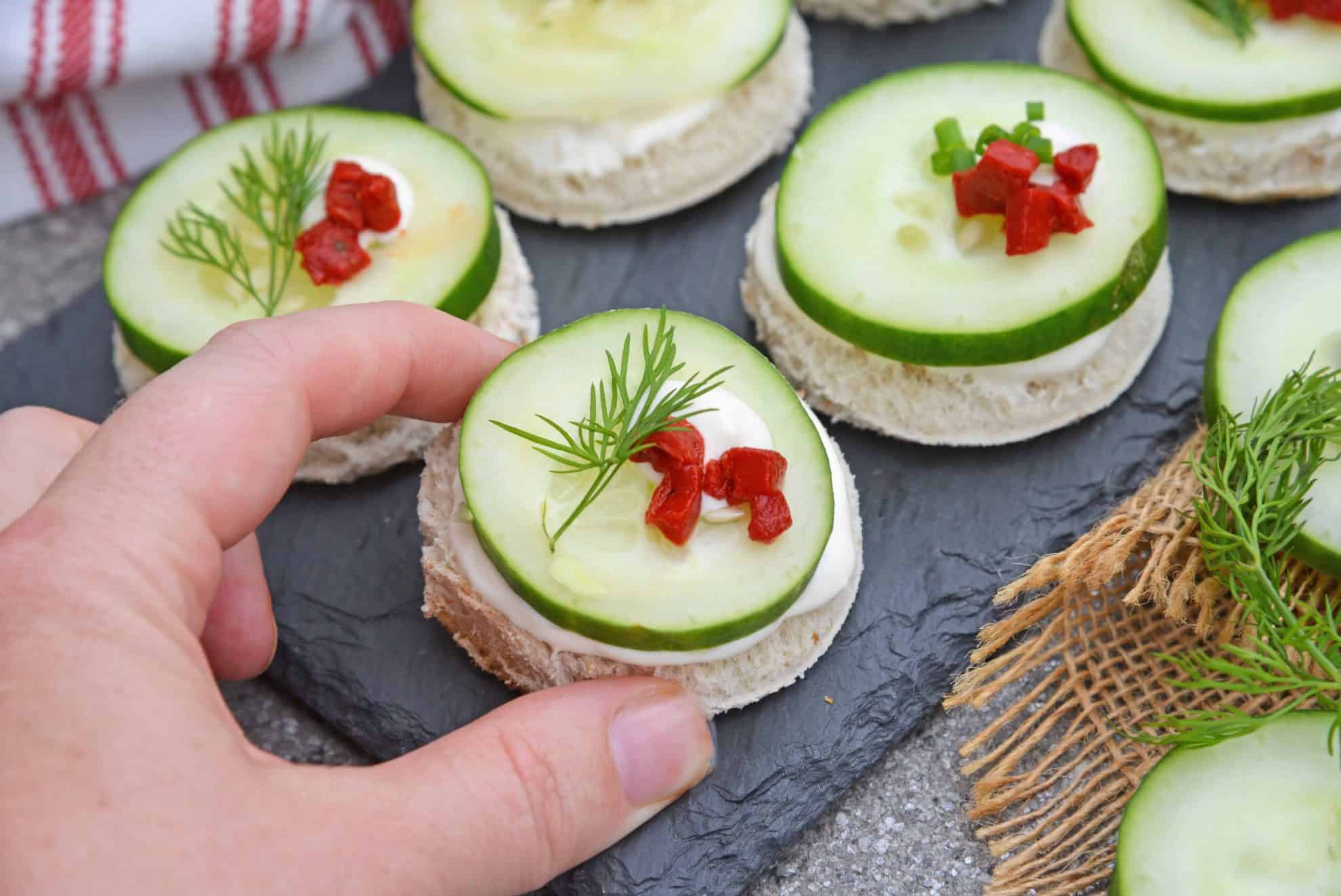 Cucumber Sandwiches - Cucumber Canapes - Easy Finger Sandwiches