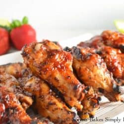 close up of sticky chicken wings