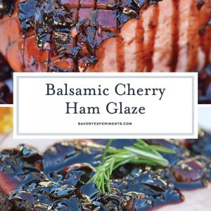 Balsamic Cherry Ham Glaze is an easy ham glaze for your Christmas ham or any baked ham throughout the year. Tart cherries, balsamic vinegar and brown sugar lend bold flavors. #hamglaze #christmasham #hamrecipe www.savoryexperiments.com