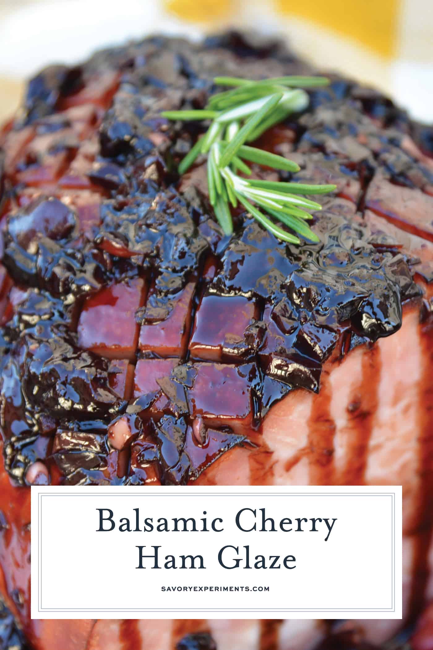 Balsamic Cherry Ham Glaze is an easy ham glaze for your Christmas ham or any baked ham throughout the year. Tart cherries, balsamic vinegar and brown sugar lend bold flavors. #hamglaze #christmasham #hamrecipe www.savoryexperiments.com