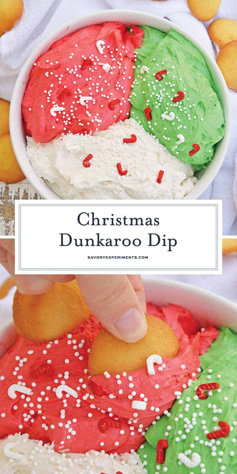 This Christmas Dunkaroo Dip recipe is a quick, sweet and festive holiday dessert dip that the entire family will love. Ready in just a few minutes! #dunkaroodiprecipe #dessertdips #howtomakedunkaroodip www.savoryexperiments.com