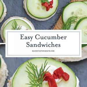 These Cucumber Sandwiches, or cucumber canapes, are easy tea sandwiches that are perfect for any get-together, including holiday parties. #cucumbersandwiches #cucumbercanapes #teasandwiches www.savoryexperiments.com
