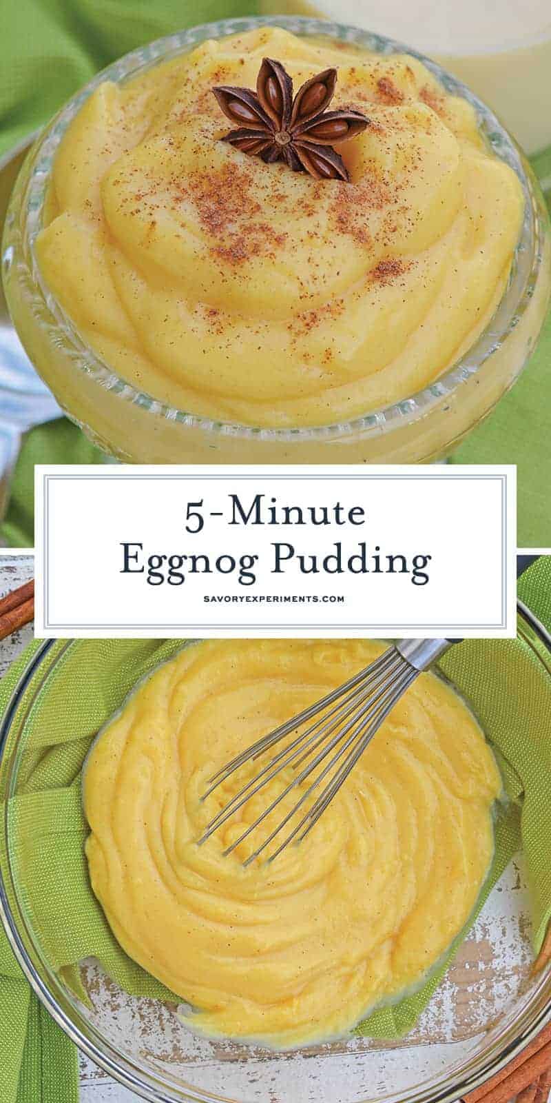 This 5-Minute Eggnog Pudding is one of the tastiest homemade pudding recipes you'll ever make, with instant pudding and a few festive ingredients! #puddingrecipes #eggnogpudding #homemadepudding www.savoryexperiments.com