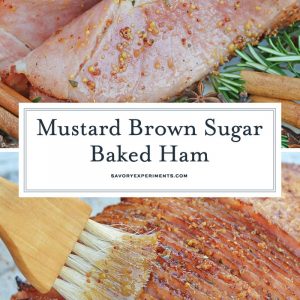 Mustard Brown Sugar Baked Ham is a ham glaze recipe that's perfect for a Christmas ham or an Easter ham. One of the best easy ham recipes! #hamglazerecipe #spiralhamrecipes #easterham #christmasham www.savoryexperiments.com