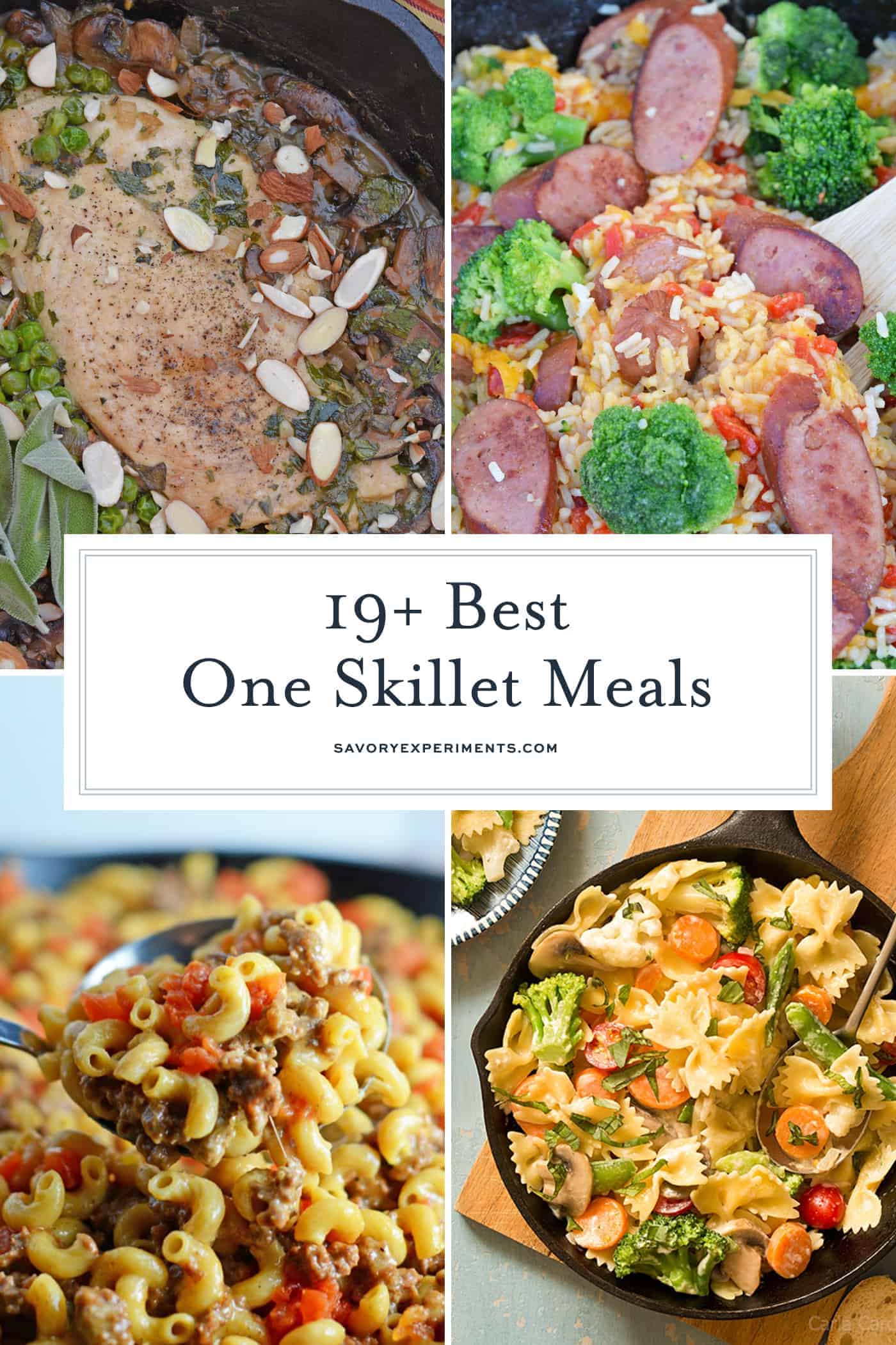collage of one skillet meals