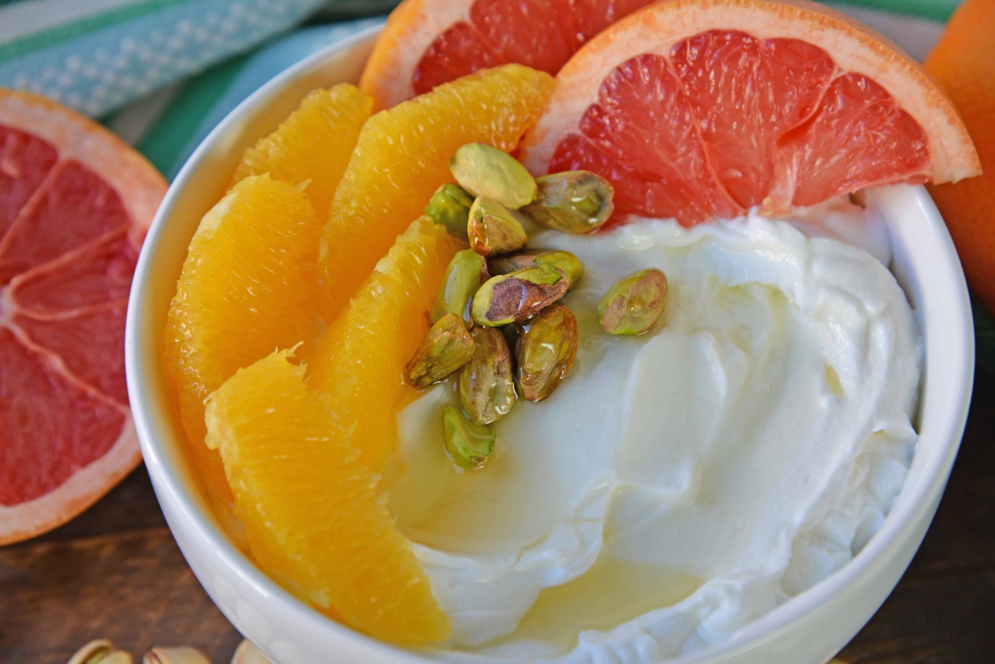 A bowl of  yogurt with citrus 