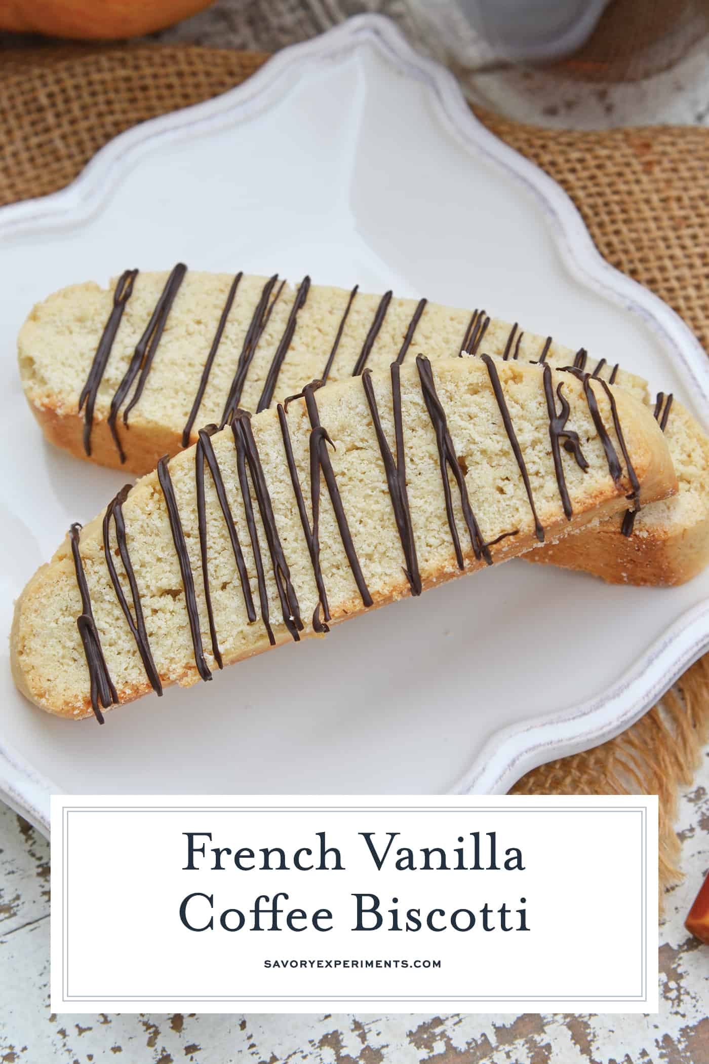 Vanilla Mocha Biscotti are easy to make and perfect for pairing with coffee or tea. Subtle coffee, vanilla and chocolate flavors make them suitable for any occasion. #homemadebiscotti #biscottirecipe www.savoryexperiments.com