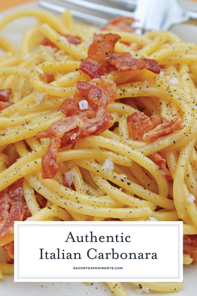 Close up of authentic carbonara on a plate