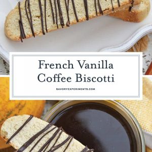 Vanilla Mocha Biscotti are easy to make and perfect for pairing with coffee or tea. Subtle coffee, vanilla and chocolate flavors make them suitable for any occasion. #homemadebiscotti #biscottirecipe www.savoryexperiments.com