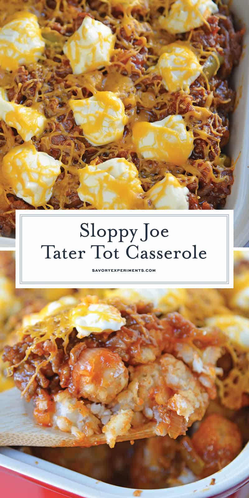 collage of sloppy joe tater tot casserole for pinterest