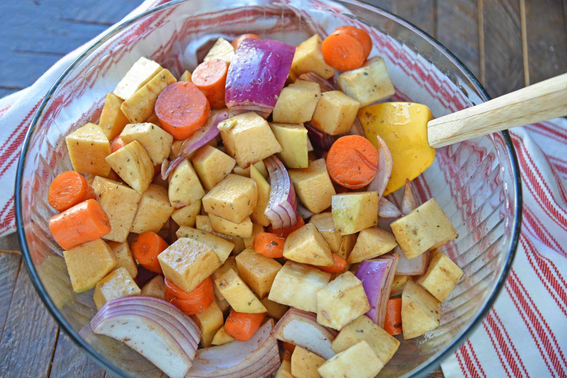 Balsamic Roasted Root Vegetables are veggies caramelized with balsamic vinegar and herbs for a crispy exterior, but smooth interior. #howtoroastvegetables #balsamicroastedrootvegetables #roastvegetables www.savoryexperiments.com 