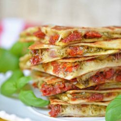 stack of caprese quesadillas