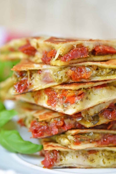 stack of caprese quesadillas