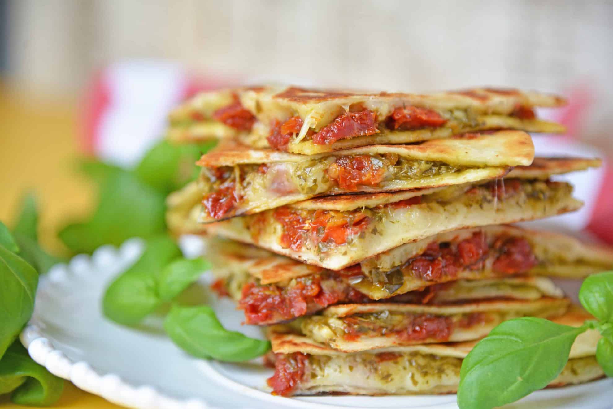 stack of caprese quesadillas