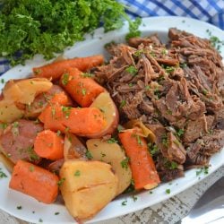 White Platter with Pot Roast, Carrots and Potatoes