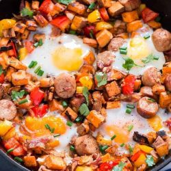 close up of sweet potato hash