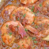 Voodoo Shrimp Creole is a tomato-based dish using shrimp and beer to make a sweet and spicy broth. Serve over rice or grits for a full meal. #voodooshrimp #shrimpcreole www.savoryexperiments.com