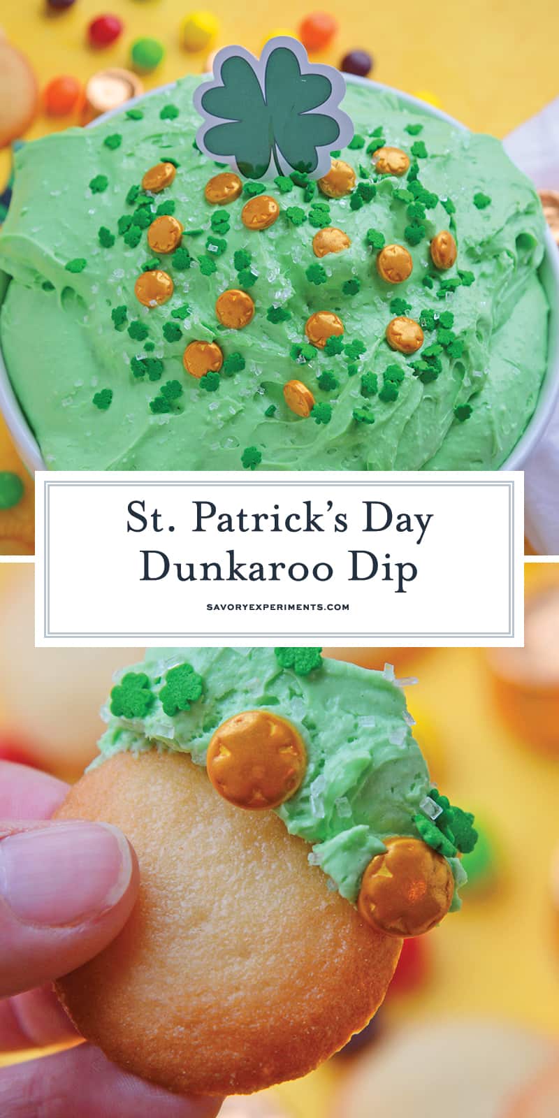 St. Patrick\'s Day Dunkaroo Dip and Dunkaroo Dip on a Nilla Wafer for Pinterest