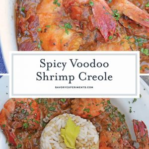 Voodoo Shrimp Creole is a tomato-based dish using shrimp and beer to make a sweet and spicy broth. Serve over rice or grits for a full meal. #voodooshrimp #shrimpcreole www.savoryexperiments.com