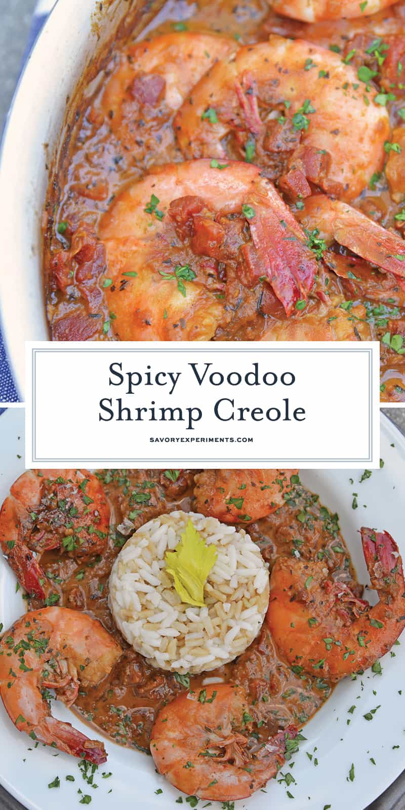 Voodoo Shrimp Creole is a tomato-based dish using shrimp and beer to make a sweet and spicy broth. Serve over rice or grits for a full meal. #voodooshrimp #shrimpcreole www.savoryexperiments.com 