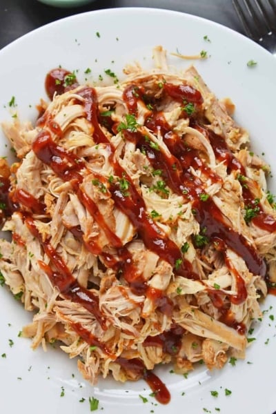 Overhead of Crockpot BBQ Chicken