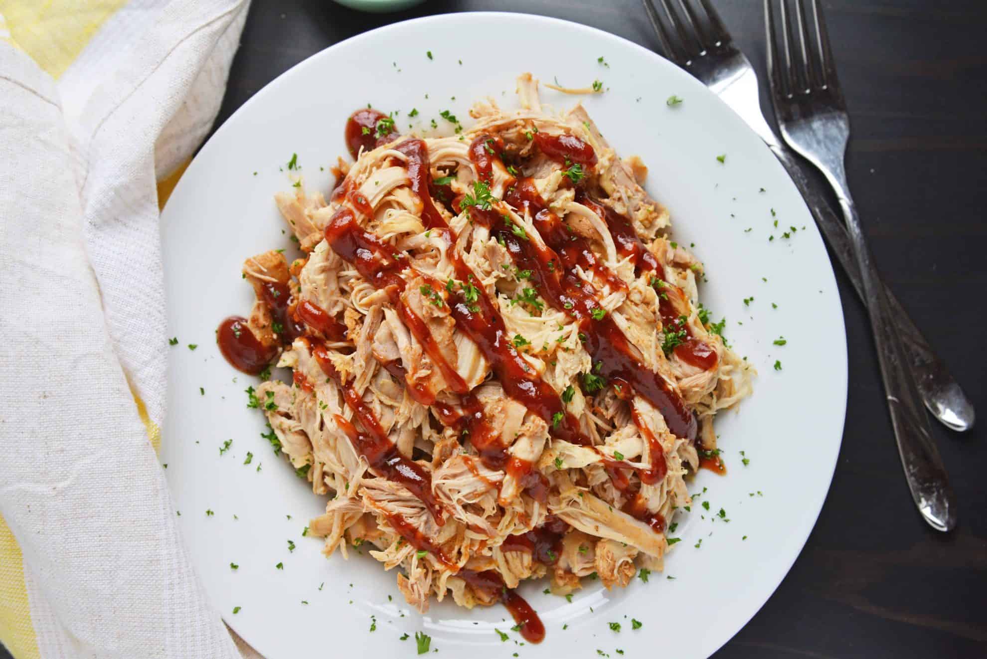 Overhead of Crockpot BBQ Chicken