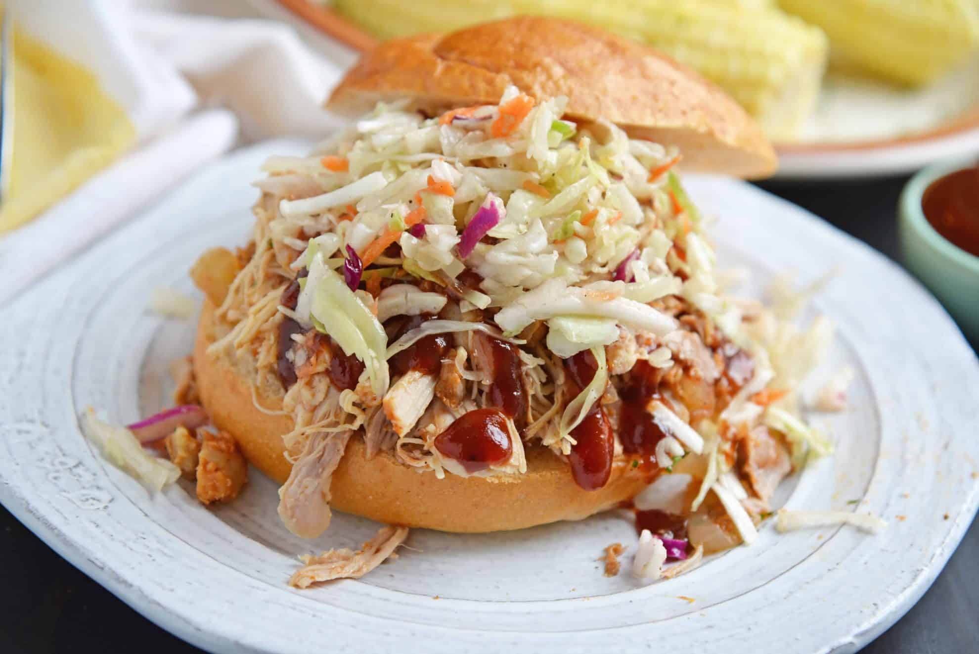 Vinegar Coleslaw on a BBQ Chicken Sandwich