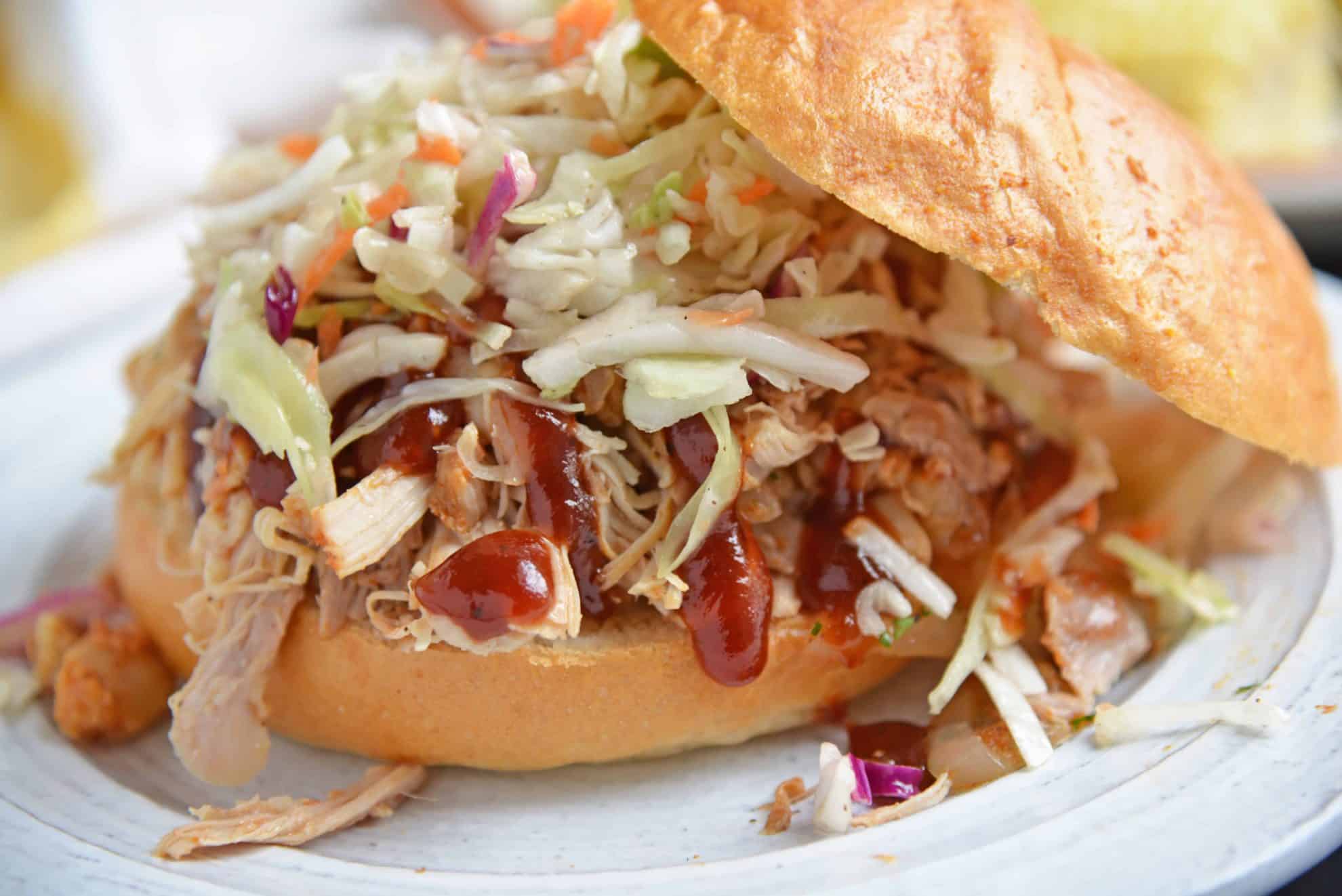 BBQ Chicken Sandwich with coleslaw on a Bun