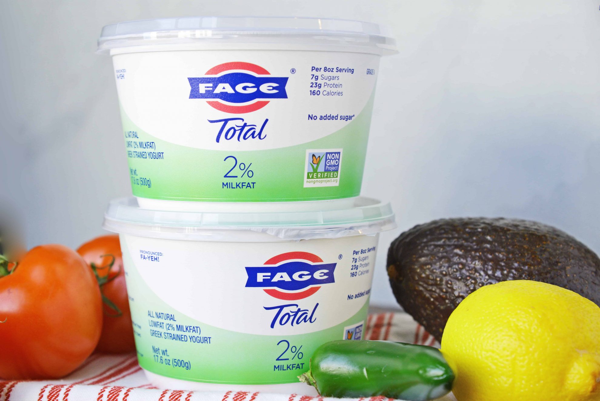 Two FAGE yogurt cups stacked