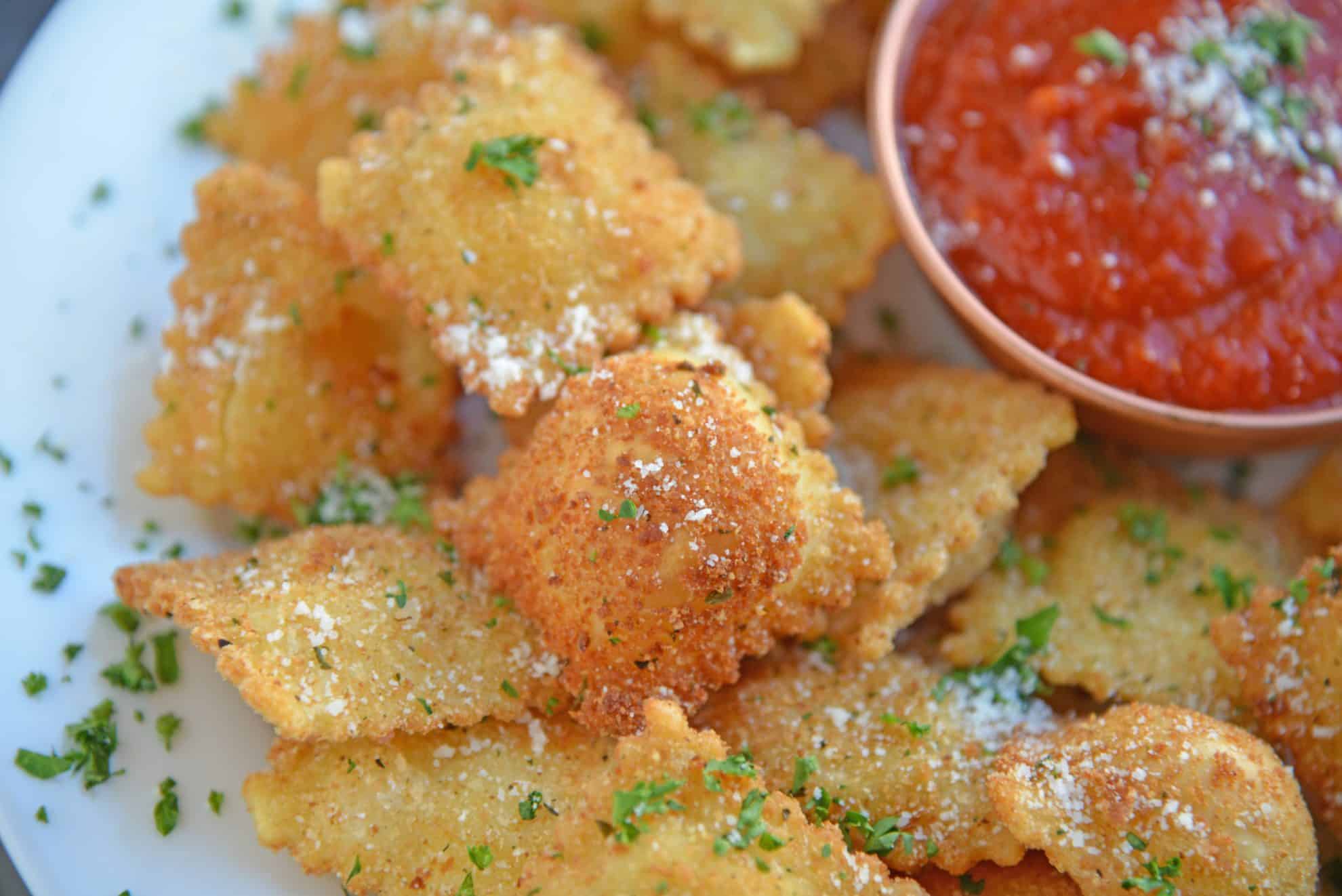 Close up of toasted ravioli