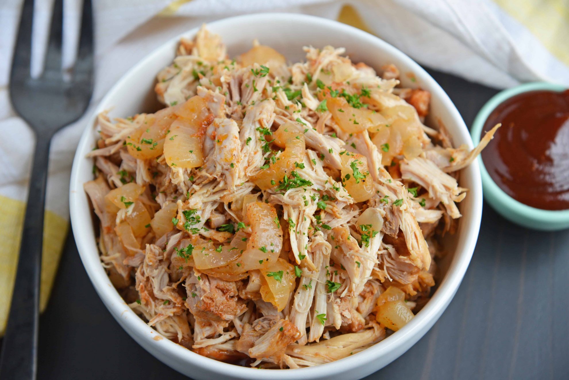 Shredded BBQ Chicken with caramelized onion