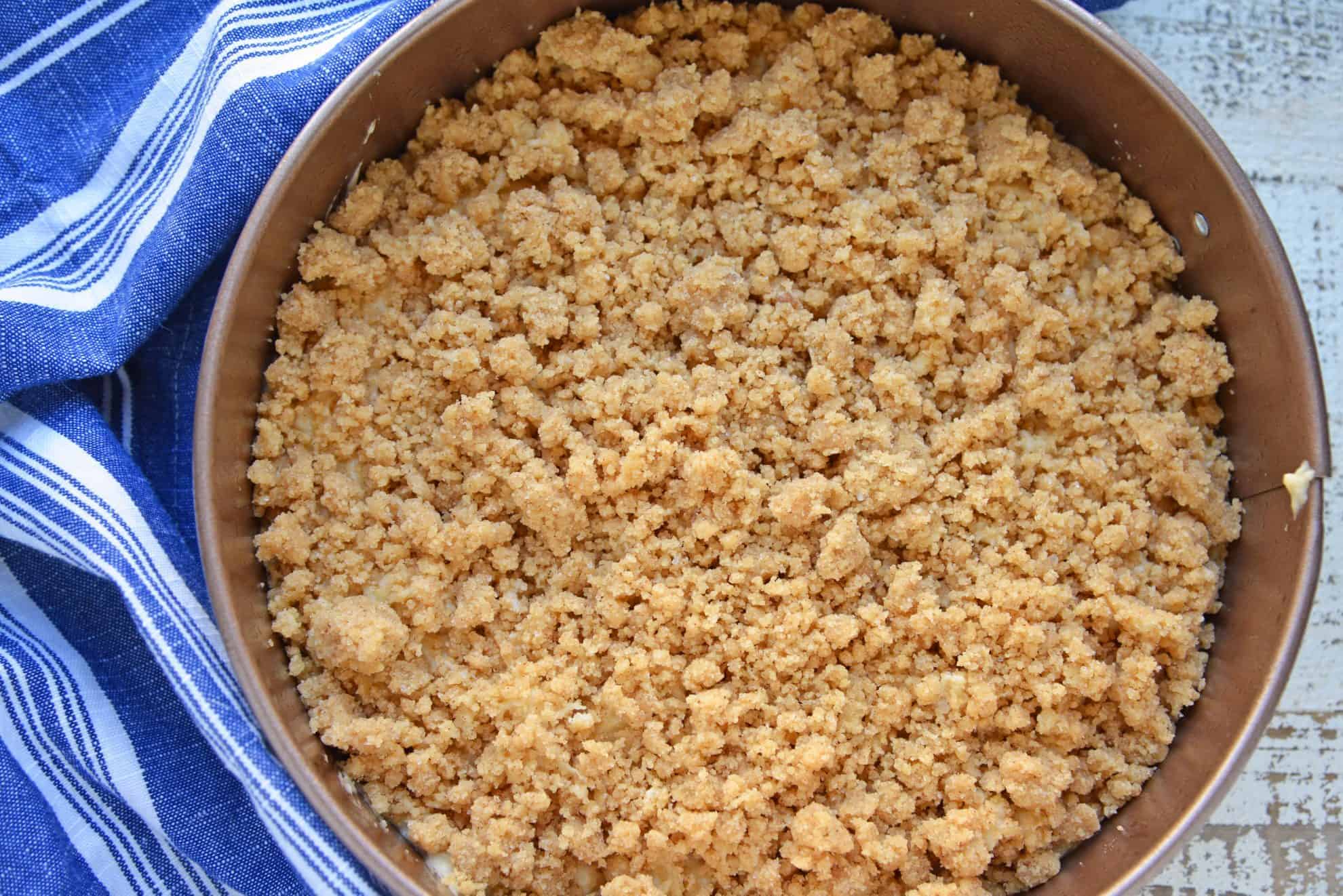 coffee cake in a baking dish 
