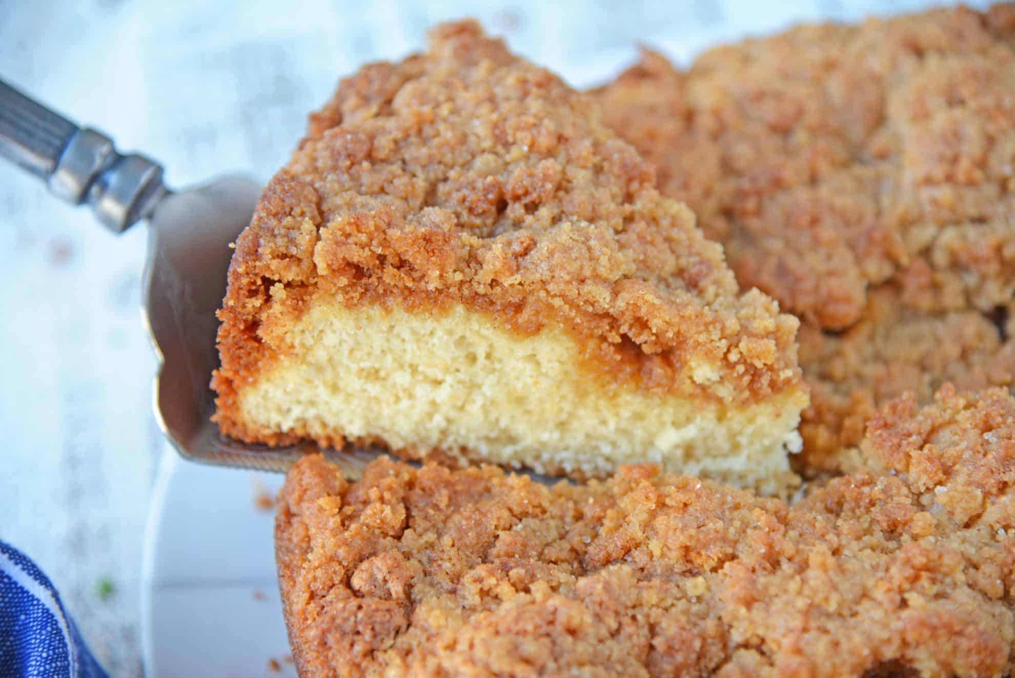 slice of coffee cake being served