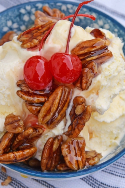 Praline Caramel Sauce on ice cream