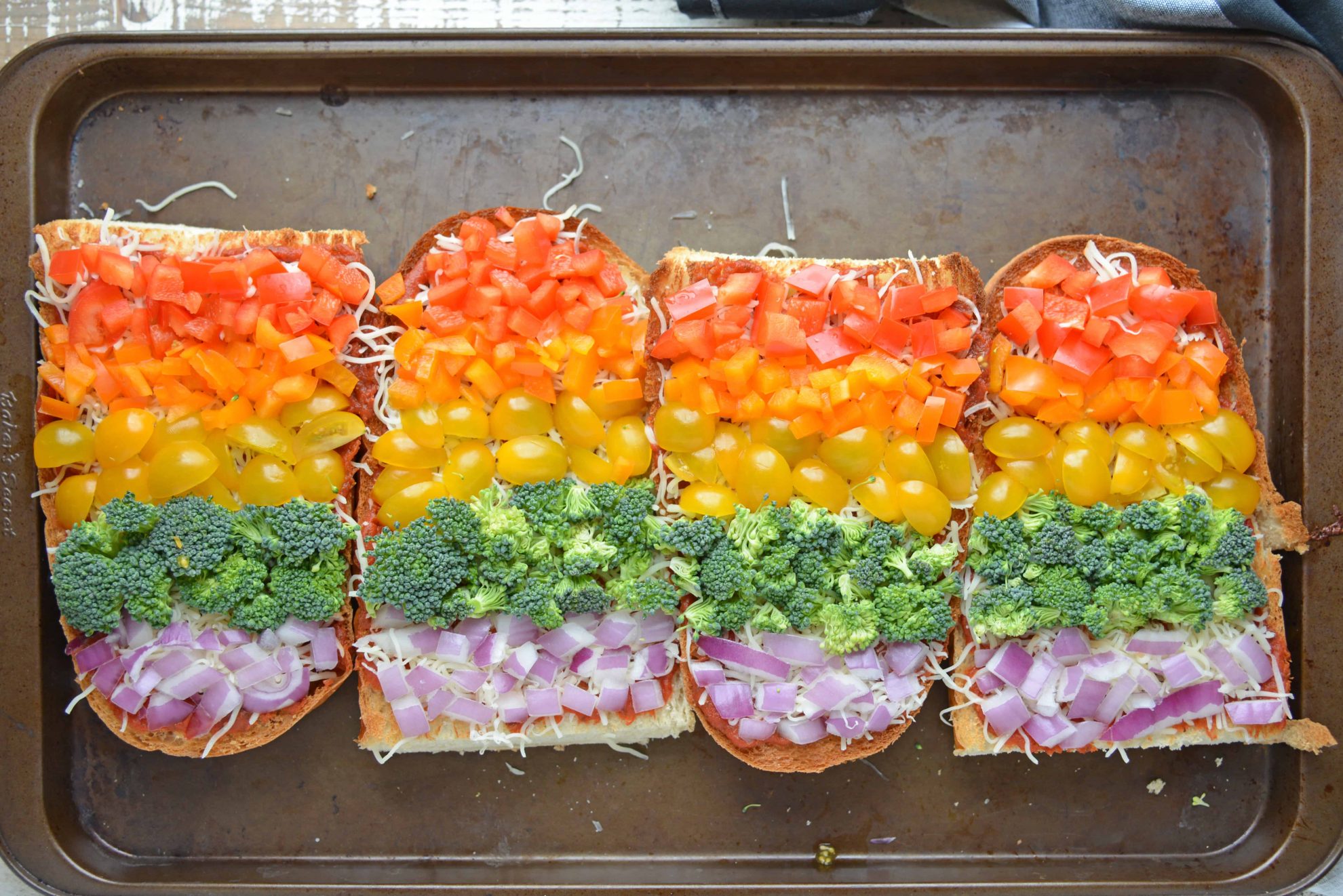 Rainbow French Bread Pizza before baking