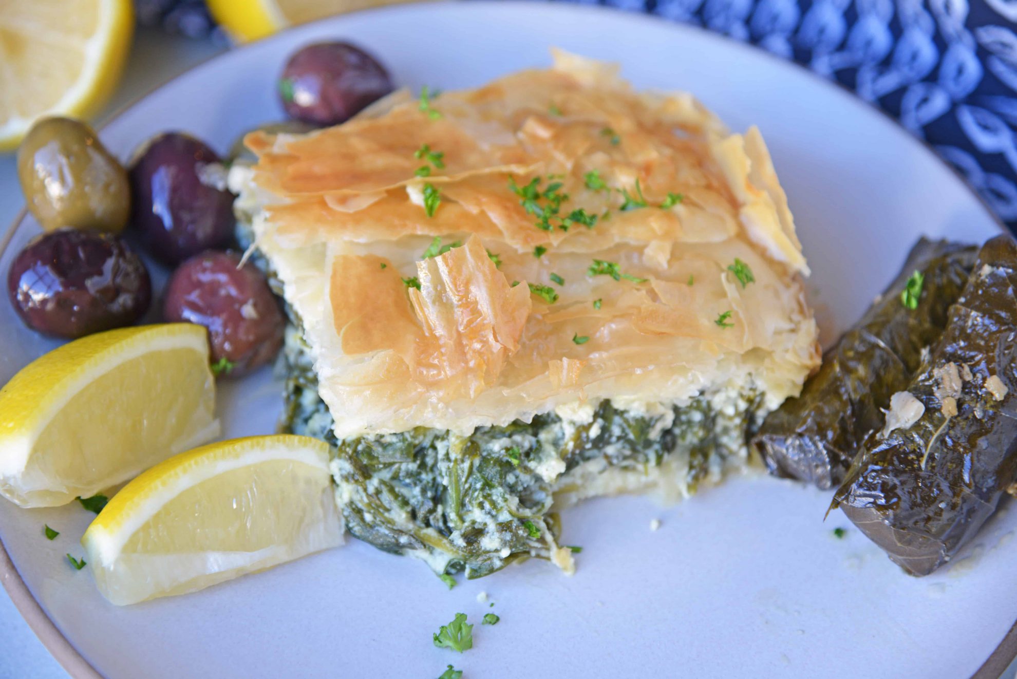 Angle view of Greek spinach pie