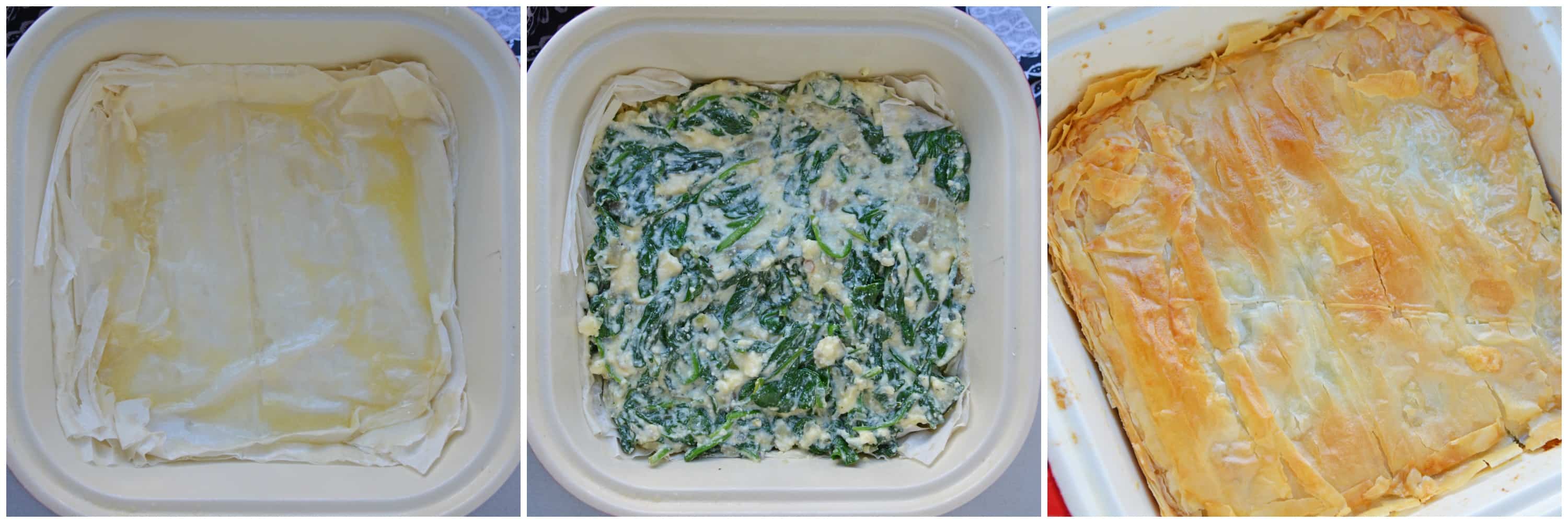 process shots of how to make spinach pie