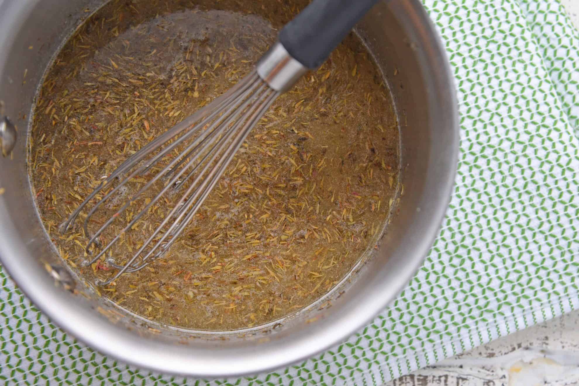 Thyme Honey Ham Glaze in a saucepan