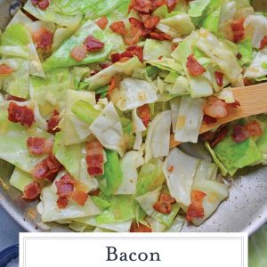 Overhead Bacon Fried Cabbage in a Stainless Steel Skillet