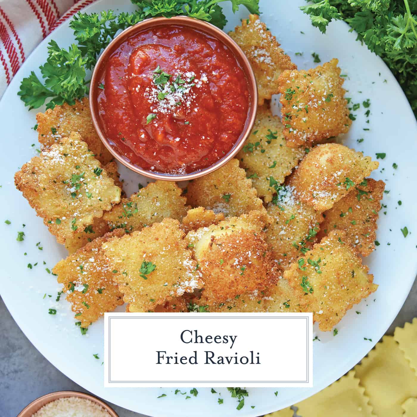 Overhead of fried ravioli